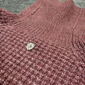 KUHL Womens XS Mauve Waffle Knit Turtleneck Sweater Red Textured Chunky Cozy